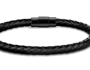 Pulsera de piel negra para hombre